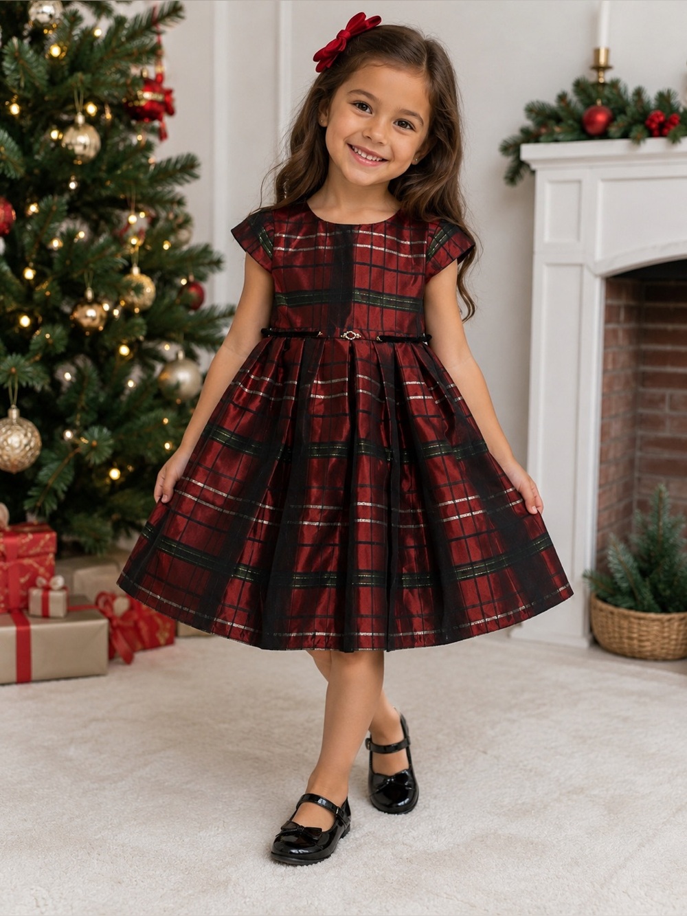 Pippa & Julie Pastourelle Girls Size 5 Red Green Plaid Christmas Holiday Dress